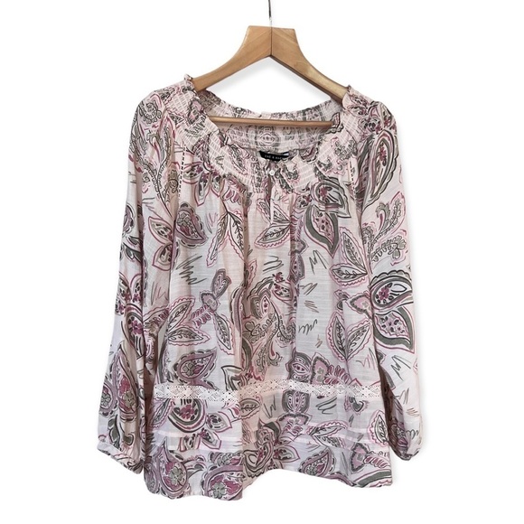 Zac & Rachel Women’s Pale Pink Floral Boho Crochet Detail Top, Size Medium - Picture 1 of 9
